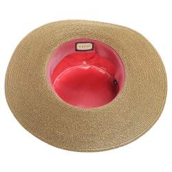 مملوكة مسبقًا Gucci Beige Lame Fabric And Straw Papier Hat L