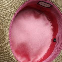 مملوكة مسبقًا Gucci Beige Lame Fabric And Straw Papier Hat L
