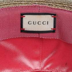 مملوكة مسبقًا Gucci Beige Lame Fabric And Straw Papier Hat L