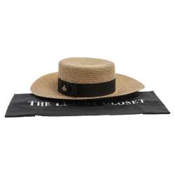 مملوكة مسبقًا Gucci Beige Lame Fabric And Straw Papier Hat L