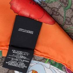Pre Owned Gucci Orange GG Floral Print Silk Scarf