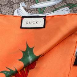 Pre Owned Gucci Orange GG Floral Print Silk Scarf