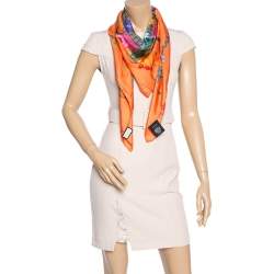 Pre Owned Gucci Orange GG Floral Print Silk Scarf