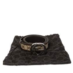 مملوكة مسبقًا حزام غوتشي إبزيم جي متشابك جلد وكانفاس جي جي بيج/ بني 95 سم