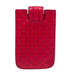 Pre Owned Gucci Red Leather Microguccissima iPhone 3&4 Case