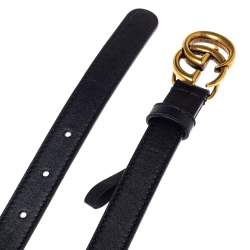 Pre Owned Gucci Black Leather GG Marmont Buckle Narrow Belt 90CM