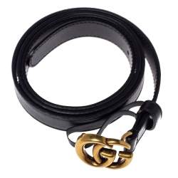 Pre Owned Gucci Black Leather GG Marmont Buckle Narrow Belt 90CM