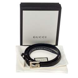 مملوكة مسبقًا حزام غزنشي جي هاي ويست مربع جلد أزرق كحلي لامع رفيع 65 سم