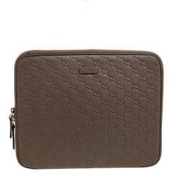 مملوكة مسبقًا Gucci Light Brown Guccissima Leather Laptop Zip Around Case