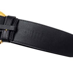 Pre Owned Gucci Black Leather GG Marmont Buckle Belt 75CM