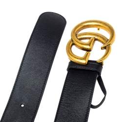 Pre Owned Gucci Black Leather GG Marmont Buckle Belt 75CM