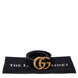 Pre Owned Gucci Black Leather GG Marmont Buckle Belt 75CM