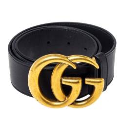 Pre Owned Gucci Black Leather GG Marmont Buckle Belt 75CM