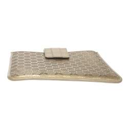 Pre Owned Gucci Gold GG Imprime Leather Flap iPad Case