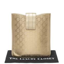 Pre Owned Gucci Gold GG Imprime Leather Flap iPad Case