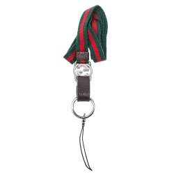 Pre Owned Gucci Web Fabric and Leather Phone Strap