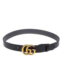 مملوكة مسبقًا Gucci Black Leather GG Marmont High Waist Belt 75CM