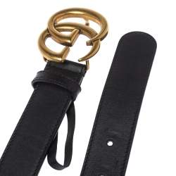 مملوكة مسبقًا Gucci Black Leather GG Marmont High Waist Belt 75CM