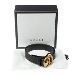 مملوكة مسبقًا Gucci Black Leather GG Marmont High Waist Belt 75CM