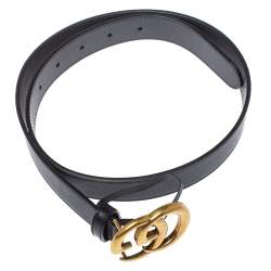 مملوكة مسبقًا Gucci Black Leather GG Marmont High Waist Belt 75CM