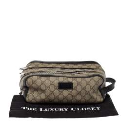مملوكة مسبقًا Gucci Beige/Black GG Supreme Canvas Toiletry Case