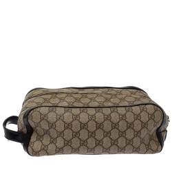 مملوكة مسبقًا Gucci Beige/Black GG Supreme Canvas Toiletry Case