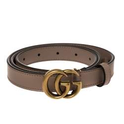 Pre Owned Gucci Old Rose Leather GG Marmont Buckle Narrow Belt 85CM