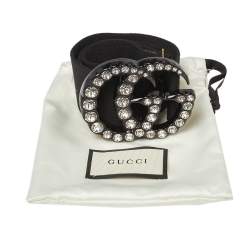 مملوكة مسبقًا Gucci Black Elastic Band Crystal Double G Buckle Waist Belt 80