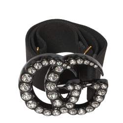 مملوكة مسبقًا Gucci Black Elastic Band Crystal Double G Buckle Waist Belt 80