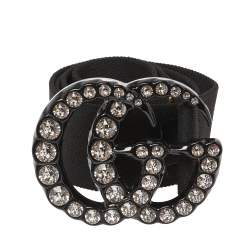 مملوكة مسبقًا Gucci Black Elastic Band Crystal Double G Buckle Waist Belt 80