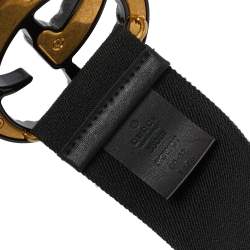 مملوكة مسبقًا Gucci Black Elastic Band Crystal Double G Buckle Waist Belt 80
