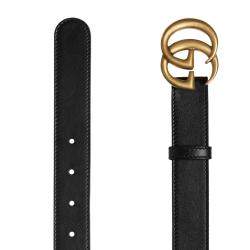 Pre Owned Gucci Black Leather Double G Buckle Belt