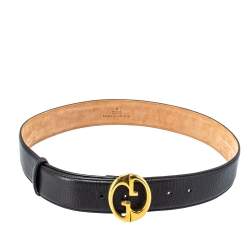 مملوكة مسبقًا حزام غوتشي 1973 إبزيم جلد أسود 85 سم