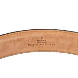مملوكة مسبقًا حزام غوتشي 1973 إبزيم جلد أسود 85 سم