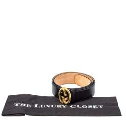 مملوكة مسبقًا حزام غوتشي 1973 إبزيم جلد أسود 85 سم