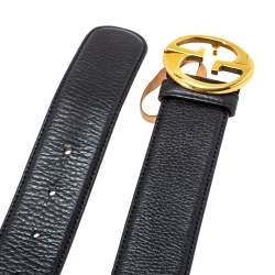 مملوكة مسبقًا حزام غوتشي 1973 إبزيم جلد أسود 85 سم
