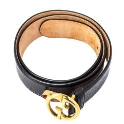 مملوكة مسبقًا حزام غوتشي 1973 إبزيم جلد أسود 85 سم