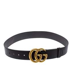 Pre Owned Gucci Black Leather GG Marmont Belt 80CM