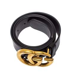 Pre Owned Gucci Black Leather GG Marmont Belt 80CM