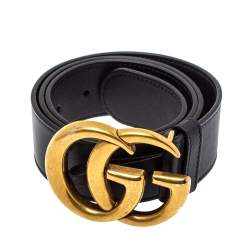 Pre Owned Gucci Black Leather GG Marmont Belt 80CM