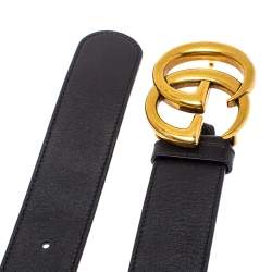 Pre Owned Gucci Black Leather GG Marmont Belt 80CM