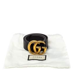 Pre Owned Gucci Black Leather GG Marmont Belt 80CM