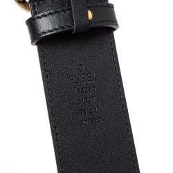 Pre Owned حزام غوتشي إبزيم حرف جي مزدوج مزخرف لؤلؤ جلد أسود 85 سم