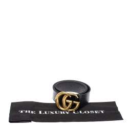Pre Owned Gucci Black Leather GG Marmont Buckle Belt 75CM