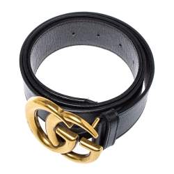 Pre Owned Gucci Black Leather GG Marmont Buckle Belt 75CM