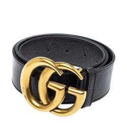 Pre Owned Gucci Black Leather GG Marmont Buckle Belt 75CM
