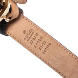 Pre Owned حزام غوتشي رفيع إبزيم جي جي متداخل جلد أسود 75 سم