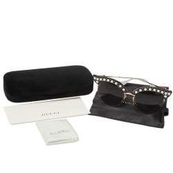 مملوكة مسبقًا نظارة شمسية غوتشي جي جي0212أس عيون قطه غرادينت رصاصي و مرصعة لؤلؤ