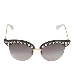 مملوكة مسبقًا نظارة شمسية غوتشي جي جي0212أس عيون قطه غرادينت رصاصي و مرصعة لؤلؤ