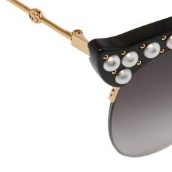 مملوكة مسبقًا نظارة شمسية غوتشي جي جي0212أس عيون قطه غرادينت رصاصي و مرصعة لؤلؤ